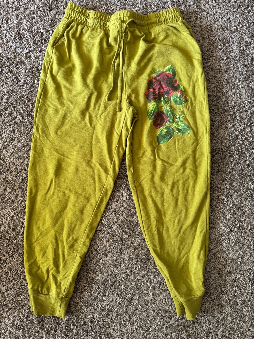 Yellow-Green Rose Graphic Joggers